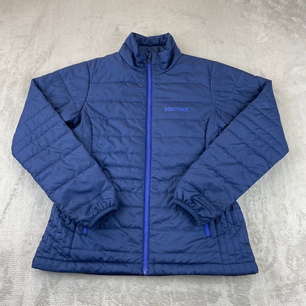 Marmot Jacket Big Kids Small Navy Blue Puffer Full Zip Mock‎ Neck Zip Pockets